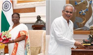 मुख्यमंत्री  भूपेश बघेल नई दिल्ली प्रवास के दौरान आज नव निर्वाचित राष्ट्रपति श्रीमती द्रौपदी मुर्मू और प्रधानमंत्री नरेंद्र मोदी से सौजन्य मुलाक़ात की