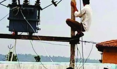 लापरवाही: प्राचार्य ने बच्चों को बिजली खंभे पर चढ़ाया