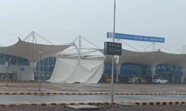 दिल्ली के बाद अब राजकोट एयरपोर्ट टर्मिनल के बाहर की छत ढही