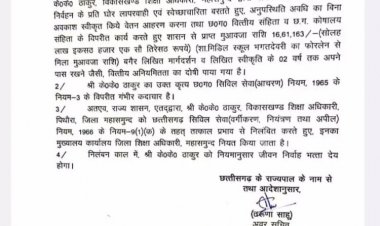 छत्तीसगढ़ राज्य  गंभीर वित्तीय अनियमितताओं के चलते विकासखण्ड शिक्षा अधिकारी निलंबित