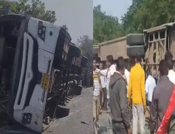 जशपुर में तेज रफ्तार बस पलटी, 10 से अधिक यात्री घायल